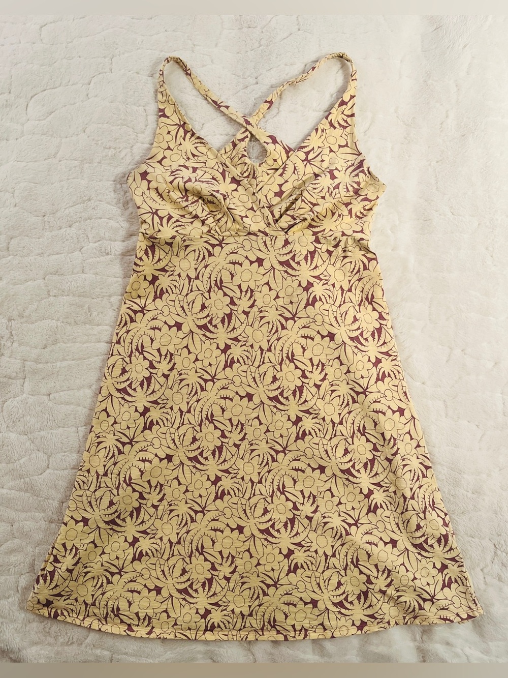 Patagonia Amber Dawn Dress - Tropical Palm Floral Crossback Sundress size M